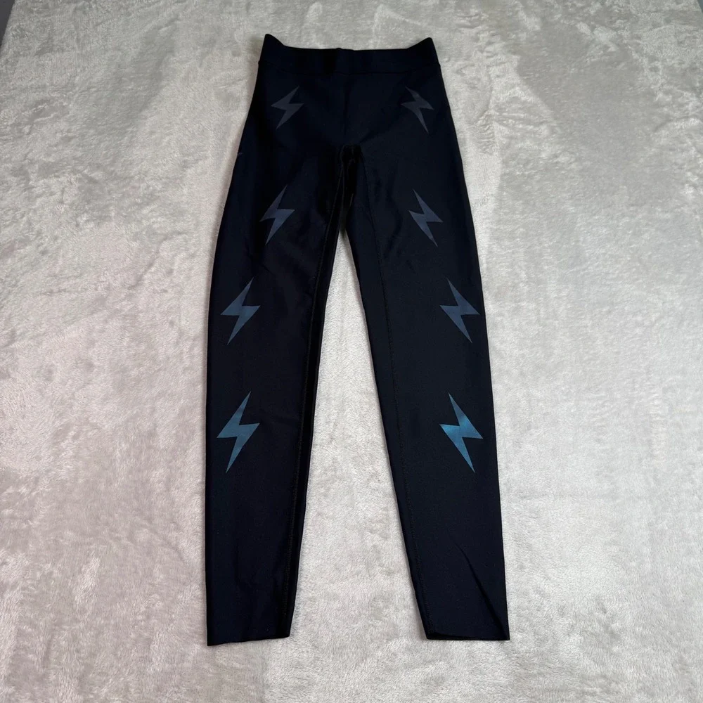 Ultracor Black Blue Iridescent Lightning Bolt High Rise Compression Leggings XS